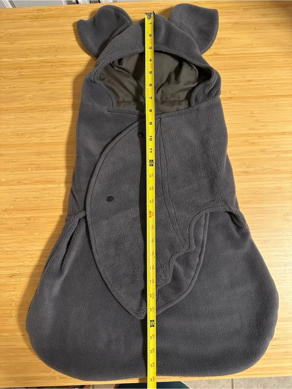 Baby Bat! Cozy Gray Fleece Baby Swaddle with Hooded Ears